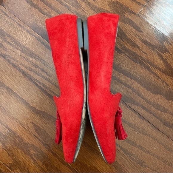 J. Crew Red Edie MicroSuede Tassel Loafer Flats, 6 - Picture 7 of 14